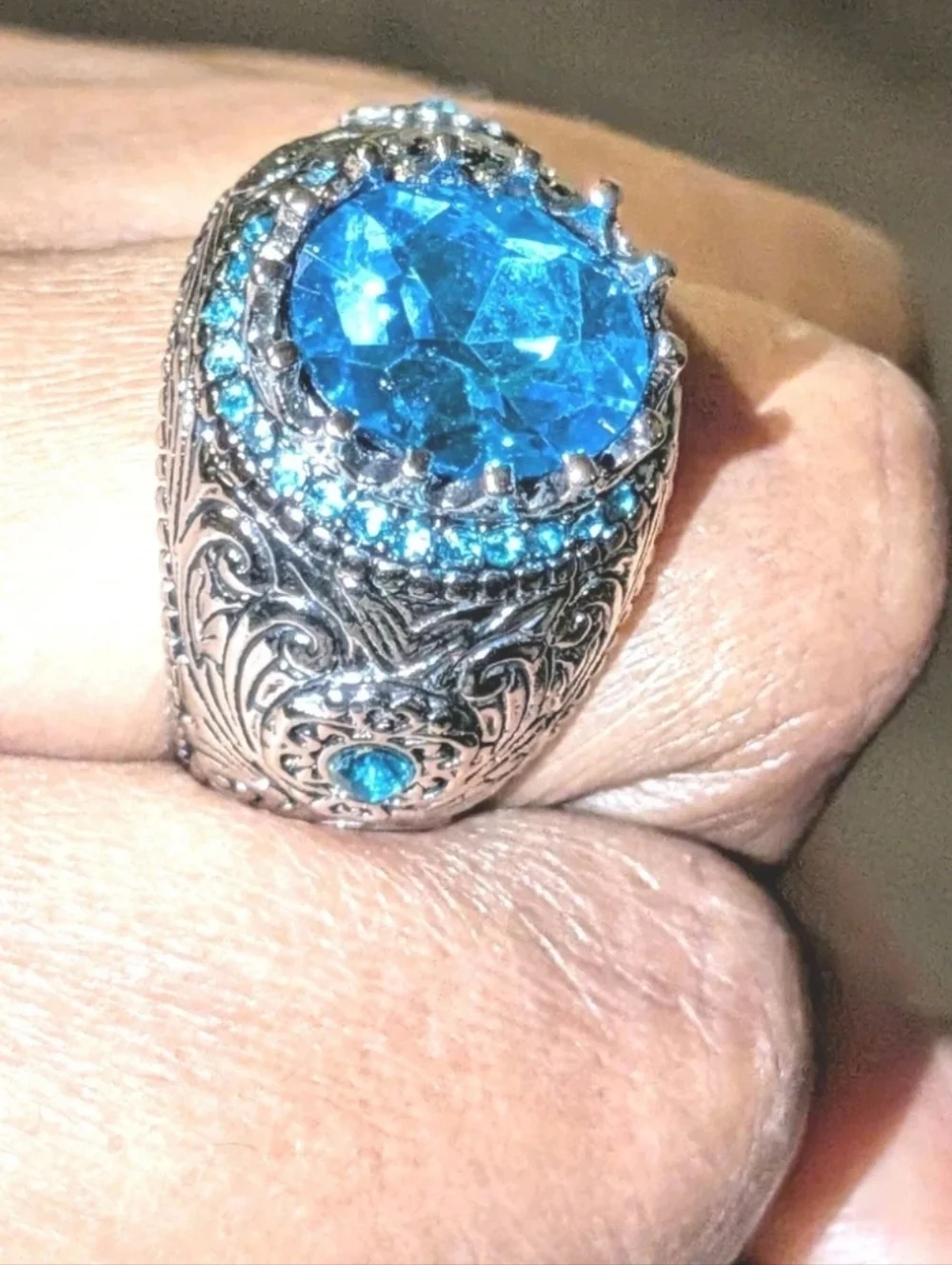 Men's Turkish Vintage Style Ring Silver Plated 5 Ct Lab-Created Sapphire Sz 10